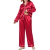 image:imageSWOMOG Womens Plus Size Pajamas Silky Pajama Set Button Down Sleepwear Classic Silk Pj Set Ladies Two Piece Loungewear Set 20W Scarlet Red