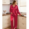 image:imageSWOMOG Womens Plus Size Pajamas Silky Pajama Set Button Down Sleepwear Classic Silk Pj Set Ladies Two Piece Loungewear Set 20W Scarlet Red