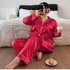 image:imageSWOMOG Womens Plus Size Pajamas Silky Pajama Set Button Down Sleepwear Classic Silk Pj Set Ladies Two Piece Loungewear Set 20W Scarlet Red
