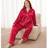 image:imageSWOMOG Womens Plus Size Pajamas Silky Pajama Set Button Down Sleepwear Classic Silk Pj Set Ladies Two Piece Loungewear Set 20W Scarlet Red
