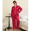 image:imageSWOMOG Womens Plus Size Pajamas Silky Pajama Set Button Down Sleepwear Classic Silk Pj Set Ladies Two Piece Loungewear Set 20W Scarlet Red