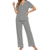 image:imageSWOMOG Women 100 Cotton Pajamas Set 2PCS ButtonDown Sleepwear Tops and Pants with Pocket Summer Loungewear SXXLBlackwhite Stripes