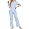 image:imageSWOMOG Women 100 Cotton Pajamas Set 2PCS ButtonDown Sleepwear Tops and Pants with Pocket Summer Loungewear SXXLBluewhite Stripes