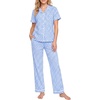 image:imageSWOMOG Women 100 Cotton Pajamas Set 2PCS ButtonDown Sleepwear Tops and Pants with Pocket Summer Loungewear SXXLLight Bluewhite Plaid