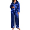 image:imageSWOMOG Womens Plus Size Pajamas Silky Pajama Set Button Down Sleepwear Classic Silk Pj Set Ladies Two Piece Loungewear Set 20W Navy Blue