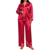 image:imageSWOMOG Womens Plus Size Pajamas Silky Pajama Set Button Down Sleepwear Classic Silk Pj Set Ladies Two Piece Loungewear Set 20W Scarlet Red