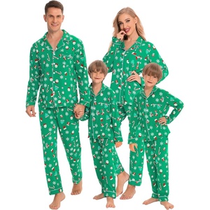 image:imageSWOMOG Family Christmas Pajamas Set Long Sleeve Sleepwear Sets Button Down Loungewear Set Party Holiday Pjs SetsGreen With Santa Claus