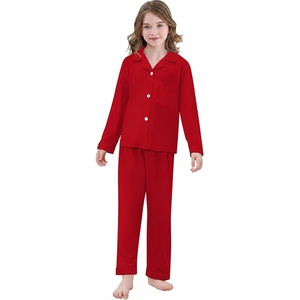 image:imageSWOMOG Matching Family Christmas Kids Pajamas Set Long Sleeve Festival Party Pj Set ButtonDown Sleepwear Soft Nightwear Red