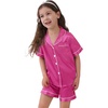 image:imageSWOMOG Kids Satin Pajamas Sets Girls Boys ButtonDown Pjs Short Sleeve Silk Nightwear 2 Piece Lounge Sets Rose Red