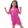 image:imageSWOMOG Kids Satin Pajamas Sets Girls Boys ButtonDown Pjs Short Sleeve Silk Nightwear 2 Piece Lounge Sets Rose Red