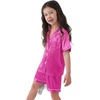 image:imageSWOMOG Kids Satin Pajamas Sets Girls Boys ButtonDown Pjs Short Sleeve Silk Nightwear 2 Piece Lounge Sets Rose Red