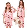 image:imageSWOMOG Kids Silk Pajamas 3 Piece Girls Boys Satin Pajamas Set ButtonDown PJs Set Soft Loungewear Short Sleeve Sleepwear