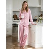 image:imageSWOMOG Long Sleeve Pajamas Set Silk Satin Sleepwear Button Down Pjs Loungewear with PocketStriped in Pink
