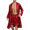 image:imageSWOMOG Mens Satin Robe Silky Kimono Bathrobe with Shorts Set Lightweight Soft Loungewear NightwearRed Stripes