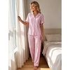 image:imageSWOMOG Womens 2 Piece Pajama Sets Shorts Sleeve Pajamas Cute Pj Set Lounge Matching Pjs Button Shirt with Long PantsPink Striped
