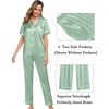 image:imageSWOMOG Womens Silk Satin Pajama Sets 3Pcs Button Down Pj Set Short Sleeve Sleepwear Loungewear Pjs Nightwear XSXXLAvocado Green Large