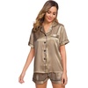 image:imageSWOMOG Womens Silk Satin Pajamas Set Short Sleeve Sleepwear Button Down Top and Shorts Loungewear 2 Piece Pjs Set XS3XL Deep Khaki Medium