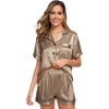 image:imageSWOMOG Womens Silk Satin Pajamas Set Short Sleeve Sleepwear Button Down Top and Shorts Loungewear 2 Piece Pjs Set XS3XL Deep Khaki Medium