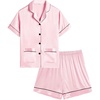 image:imageSWOMOG Girls Pajamas Silk Satin Pajama Set Short Sleeve Button Down Sleepwear Soft Cute PJs Shorts Loungewear Coal Black4Y5Y