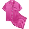 image:imageSWOMOG Kids Satin Pajamas Sets Girls Boys ButtonDown Pjs Short Sleeve Silk Nightwear 2 Piece Lounge Sets Rose Red