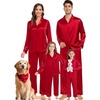 image:imageSWOMOG Pajamas Sets Silk Long Sleeve Sleepwear Soft Button Down Loungewear Pjs Set Red