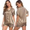 image:imageSWOMOG Womens Silk Satin Pajamas Set Short Sleeve Sleepwear Button Down Top and Shorts Loungewear 2 Piece Pjs Set XS3XL Deep Khaki Medium