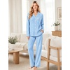 image:imageSWOMOG 100 Cotton Women Pajamas Set Long Sleeve Sleepwear 2 PCS Loungewear Set Button Down Pjs Set with PocketsBlue White Plaid