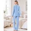 image:imageSWOMOG 100 Cotton Women Pajamas Set Long Sleeve Sleepwear 2 PCS Loungewear Set Button Down Pjs Set with PocketsBlue White Plaid