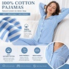 image:imageSWOMOG 100 Cotton Women Pajamas Set Long Sleeve Sleepwear 2 PCS Loungewear Set Button Down Pjs Set with PocketsBlue White Stripes