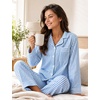 image:imageSWOMOG 100 Cotton Women Pajamas Set Long Sleeve Sleepwear 2 PCS Loungewear Set Button Down Pjs Set with PocketsBlue White Stripes