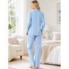 image:imageSWOMOG 100 Cotton Women Pajamas Set Long Sleeve Sleepwear 2 PCS Loungewear Set Button Down Pjs Set with PocketsBlue White Stripes