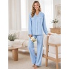 image:imageSWOMOG 100 Cotton Women Pajamas Set Long Sleeve Sleepwear 2 PCS Loungewear Set Button Down Pjs Set with PocketsBlue White Stripes