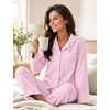 image:imageSWOMOG 100 Cotton Women Pajamas Set Long Sleeve Sleepwear 2 PCS Loungewear Set Button Down Pjs Set with PocketsPink White Stripes
