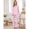 image:imageSWOMOG 100 Cotton Women Pajamas Set Long Sleeve Sleepwear 2 PCS Loungewear Set Button Down Pjs Set with PocketsPink White Stripes
