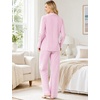 image:imageSWOMOG 100 Cotton Women Pajamas Set Long Sleeve Sleepwear 2 PCS Loungewear Set Button Down Pjs Set with PocketsPink White Stripes