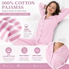 image:imageSWOMOG 100 Cotton Women Pajamas Set Long Sleeve Sleepwear 2 PCS Loungewear Set Button Down Pjs Set with PocketsPink White Stripes