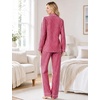 image:imageSWOMOG 100 Cotton Women Pajamas Set Long Sleeve Sleepwear 2 PCS Loungewear Set Button Down Pjs Set with PocketsWine Red White Plaid