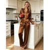 image:imageSWOMOG Womens Silk Satin Pajamas Set Long Sleeve Button Down Sleepwear 2 Piece Lounge Set Pj Set XS3XLKhaki