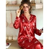 image:imageSWOMOG Womens Silk Satin Pajamas Set Long Sleeve Button Down Sleepwear 2 Piece Lounge Set Pj Set XS3XLRed White Bow Dot