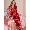 image:imageSWOMOG Womens Silk Satin Pajamas Set Long Sleeve Button Down Sleepwear 2 Piece Lounge Set Pj Set XS3XLRed White Bow Dot