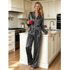 image:imageSWOMOG Womens Silk Satin Pajamas Set Long Sleeve Button Down Sleepwear 2 Piece Lounge Set Pj Set XS3XLStriped in Black