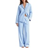 image:imageSWOMOG 100 Cotton Women Pajamas Set Long Sleeve Sleepwear 2 PCS Loungewear Set Button Down Pjs Set with PocketsBlue White Stripes