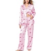 image:imageSWOMOG Womens Silk Satin Pajamas Set Long Sleeve Button Down Sleepwear 2 Piece Lounge Set Pj Set XS3XLSweet Pink Bow Striped