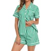 image:imageSWOMOG 100 Cotton Pajama Set For Women 2PCS Plaid Pjs Set Short Sleeve Shirts with Pockets Button Down Cute Loungewear