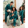image:imageSWOMOG Family Matching Pajamas Sets Long Sleeve ButtonDown Sleepwear Satin TwoPieces Loungewear PJs SetsDeep Green