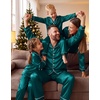 image:imageSWOMOG Family Matching Pajamas Sets Long Sleeve ButtonDown Sleepwear Satin TwoPieces Loungewear PJs SetsDeep Green