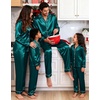 image:imageSWOMOG Family Matching Pajamas Sets Long Sleeve ButtonDown Sleepwear Satin TwoPieces Loungewear PJs SetsDeep Green