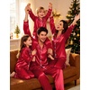image:imageSWOMOG Family Matching Pajamas Sets Long Sleeve ButtonDown Sleepwear Satin TwoPieces Loungewear PJs SetsRed
