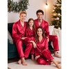 image:imageSWOMOG Family Matching Pajamas Sets Long Sleeve ButtonDown Sleepwear Satin TwoPieces Loungewear PJs SetsRed