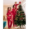 image:imageSWOMOG Family Matching Pajamas Sets Long Sleeve ButtonDown Sleepwear Satin TwoPieces Loungewear PJs SetsRed